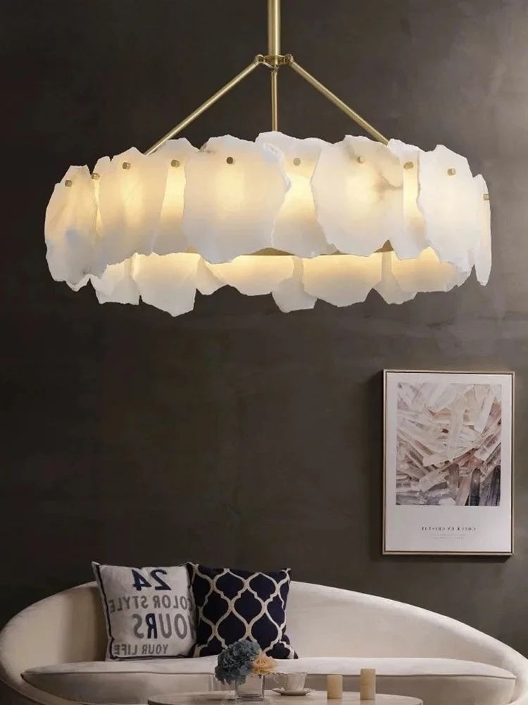 Alabaster Round Chandelier Natural Brass Alabaster Chandeliers Luxury White Marble Chandeliers For Living Dining Room Bedroom