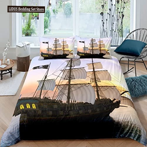 Sailing Ship Pattern Duvet Cover Set 3D Print Boat For Kid Teen Adult Bedding Set Polyester Comforter Cover Full King Twin Size