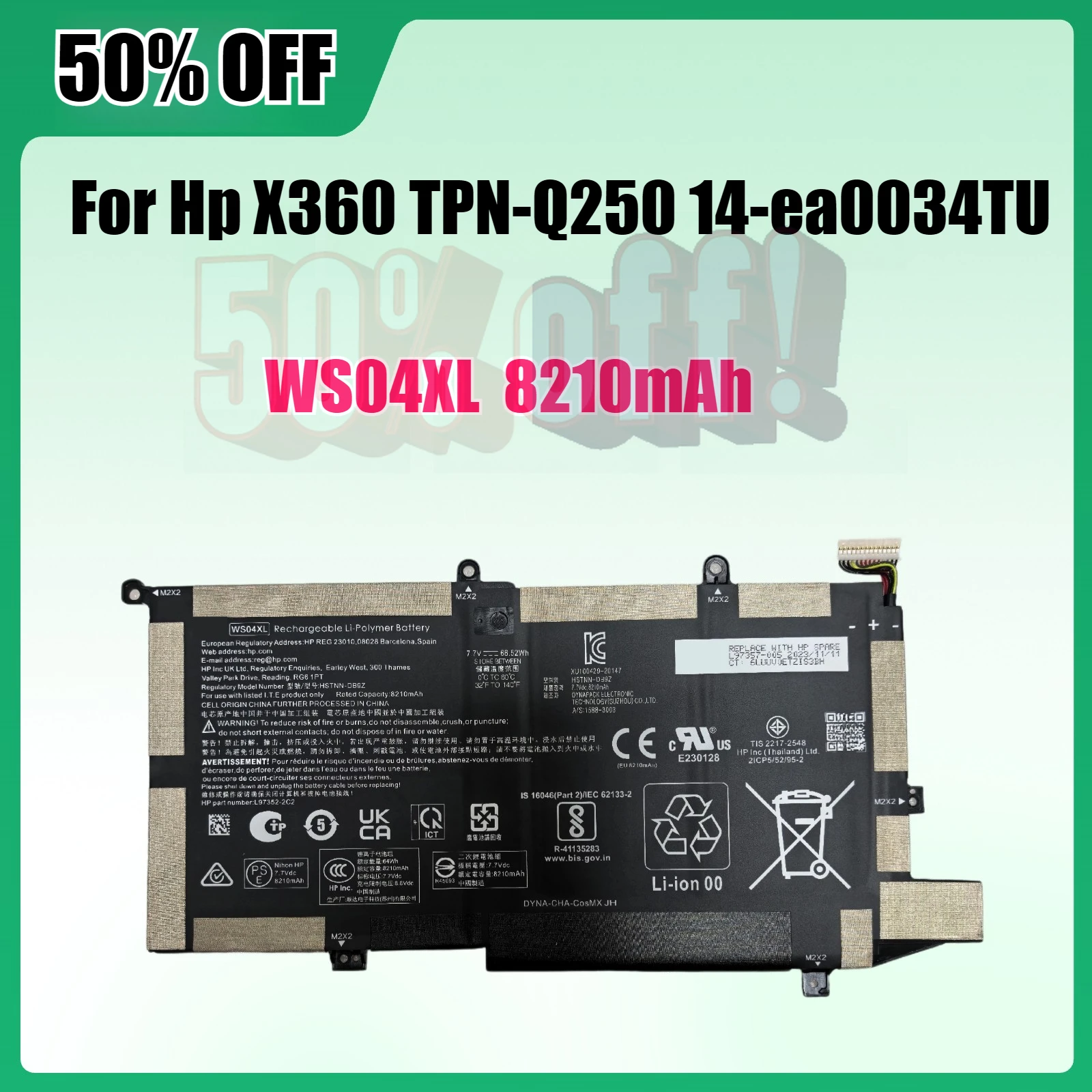 

WS04XL Battery for HP Spectre X360 Convertible 14-EA L97357-005 Battery Replacement TPN-Q250 14-ea0034TU