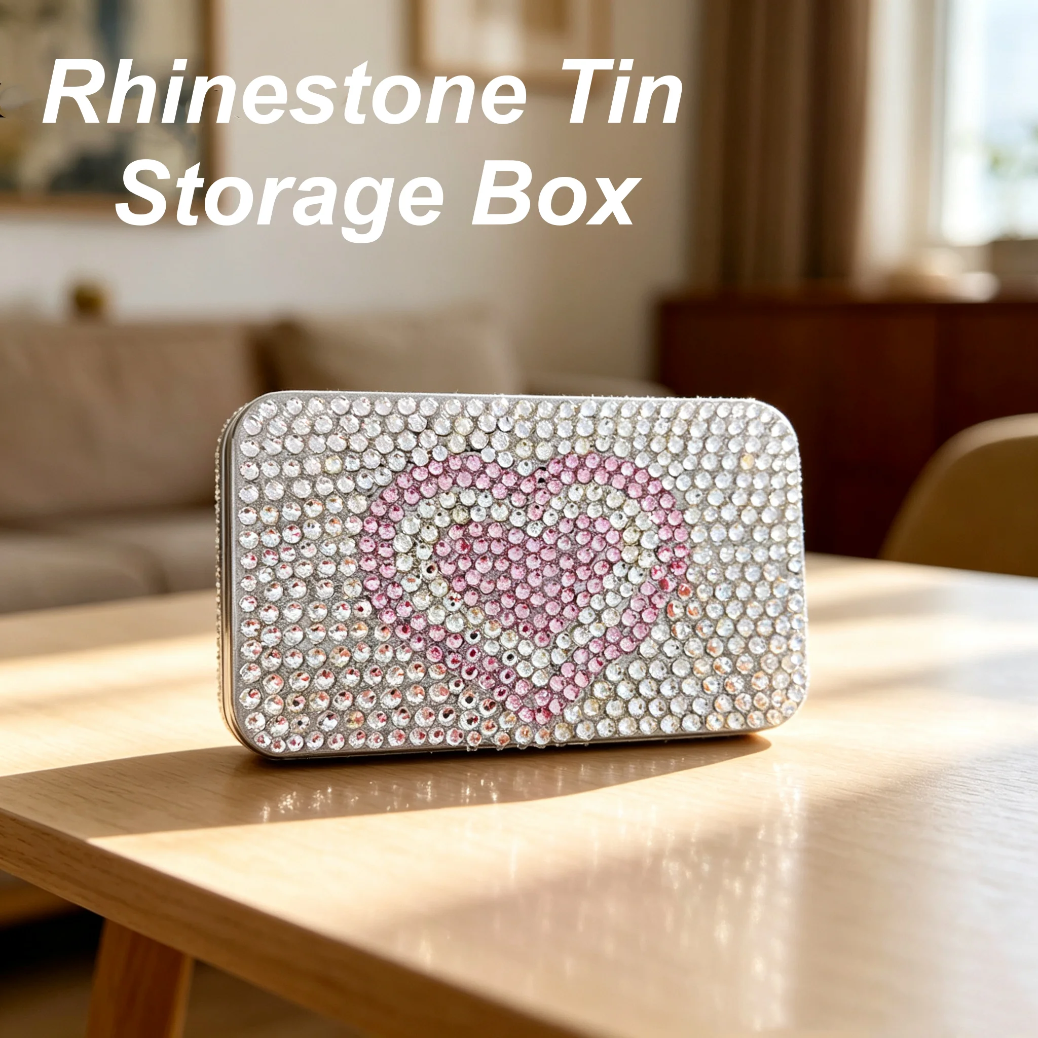 Heart Shaped Pill Box Organizer - Portable Metal Bling Case with Rhinestone Crystal Decor for Medicine Vitamin & Small Jewelry