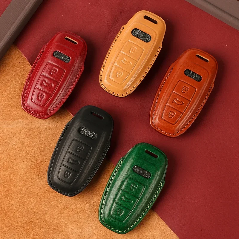 For Audi A6L Q5L Q7 Q3 A4L Q2 A8L Luxury Handmade Leather Car Key Case Cover Protection Keychain for Man Women Car Accessories