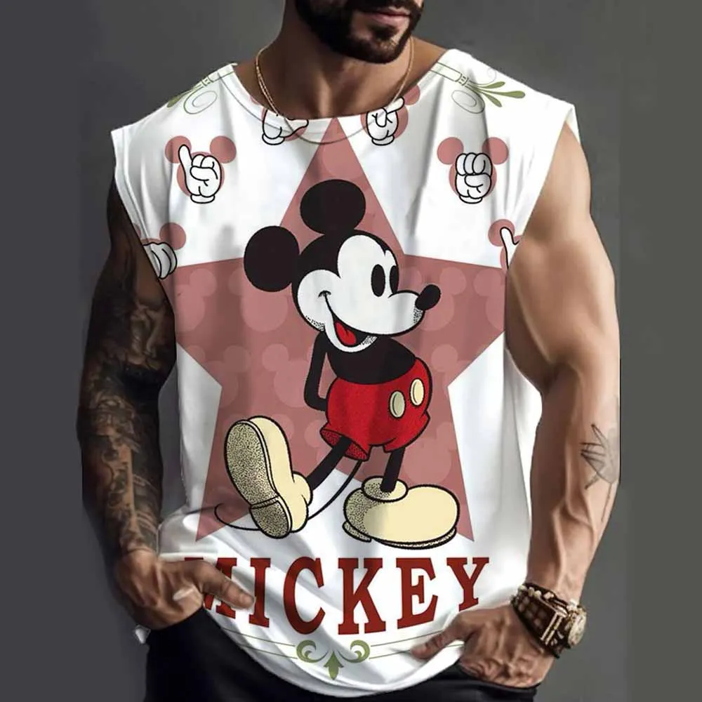 

Disney Fun Mickey Mouse Print Men's Wear New Sleeveless T-shirt Men's Summer Leisure Sports Loose fitting Men's Short vest sir
