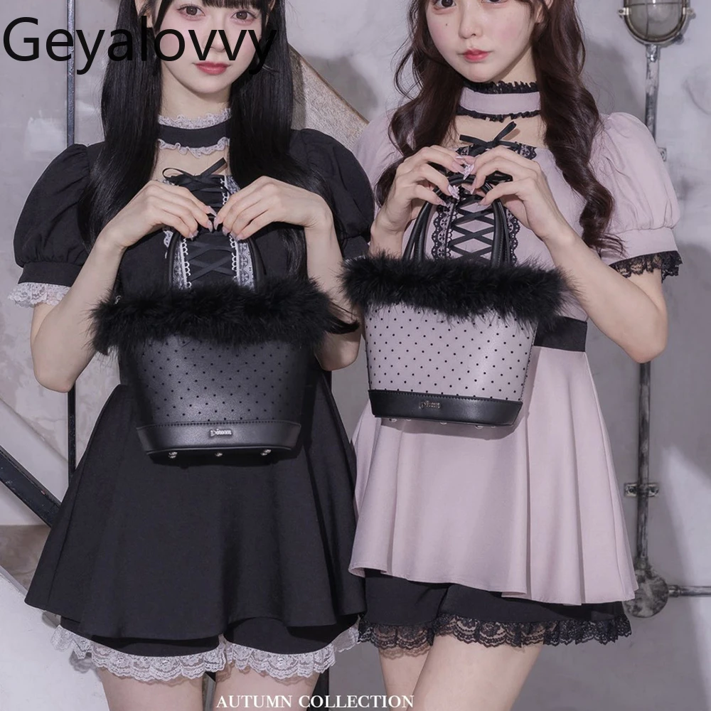 

Летние наряды для женщин в стиле Лолиты, кружевное платье с короткими рукавами и шортами в японском стиле, модные женские комплекты из двух предметов