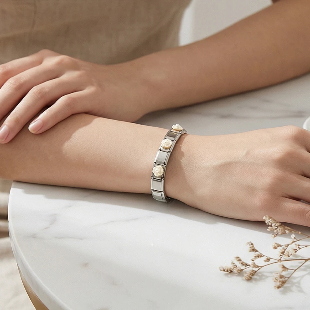 Klassischer bunter Blumen-Charm für Damen auf Armband, Geschenke, italienische Verbindung, passend für 9mm Edelstahl, 2026, trendiger Schmuck zum Selbermachen. – Detail 7