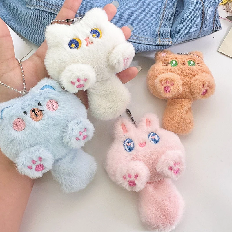 Cute Long Tail Cat Keychain Plush Doll Toys Cartoon Kitten Soft Stuffed Animal Keyring Backpack Charms Bag Pendant Decor Gifts