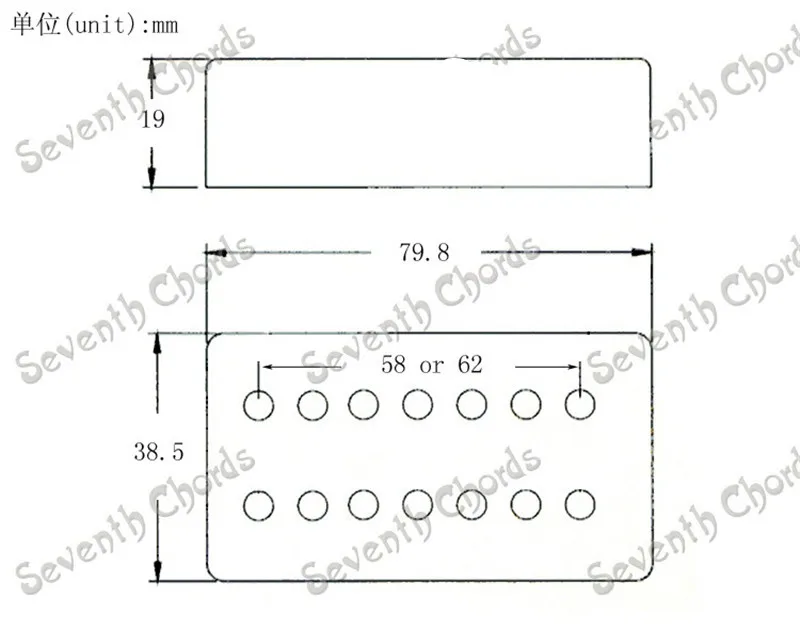 2 Pcs Brass 7 String Electric Guitar Pickup Humbucker Cover  Chrome  Black  Gold for Choose  Width 38.5mm x Length 79.8mm