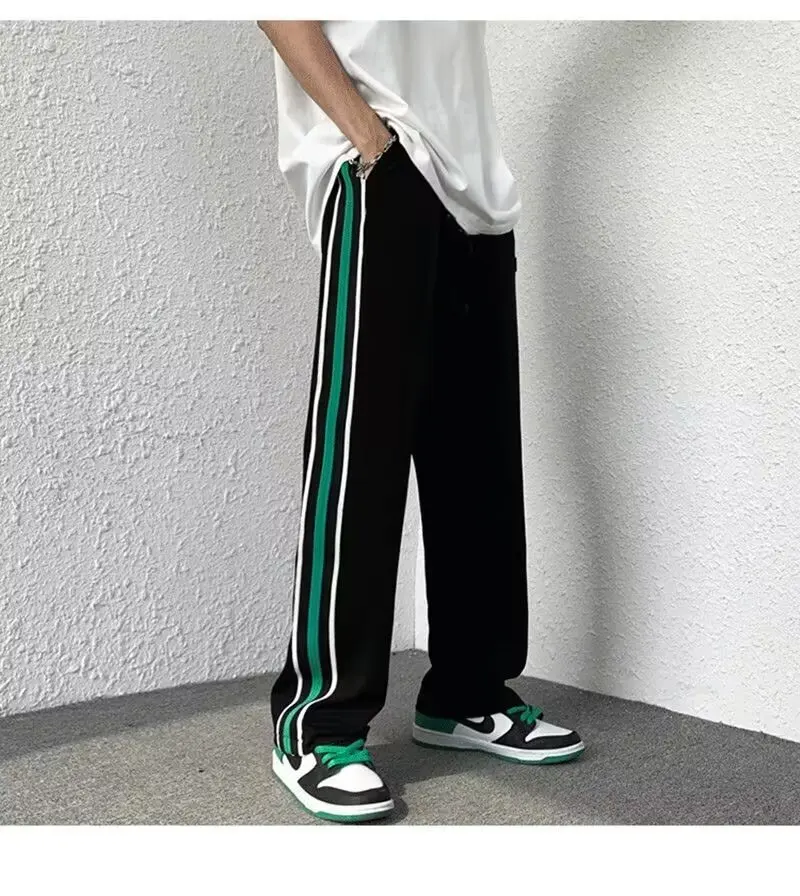 

Ice silk pants for men in spring, autumn, and summer, thin American style loose straight leg casual pants for teenagers, wide le
