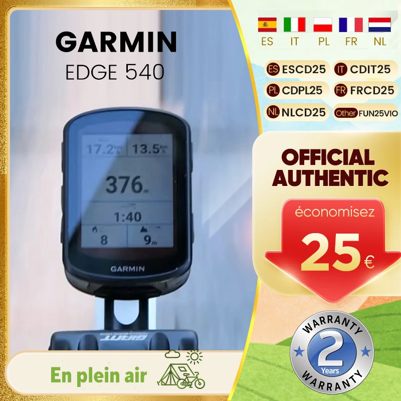 Ordinateur de vélo GPS compact Garmin Edge 540 avec commandes par boutons, navigation avancée et plus encore
