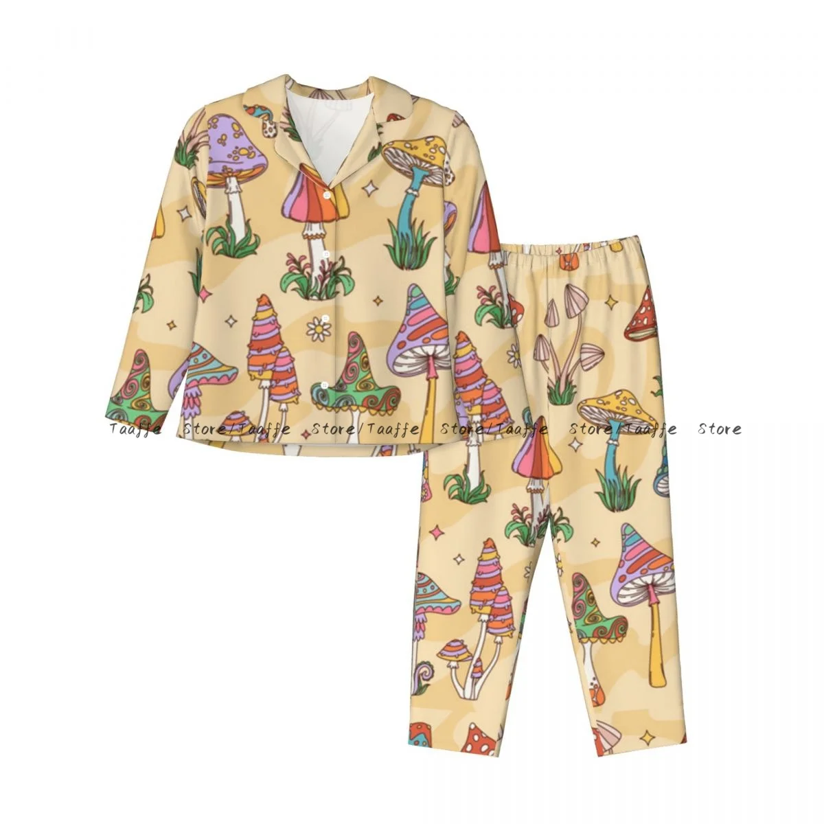 Women's Pajamas Long-sleeved Girl Loungewear Two-piece Set Groovy Hippie Mushrooms With Psychedelic Trippy Pattern Pajamas