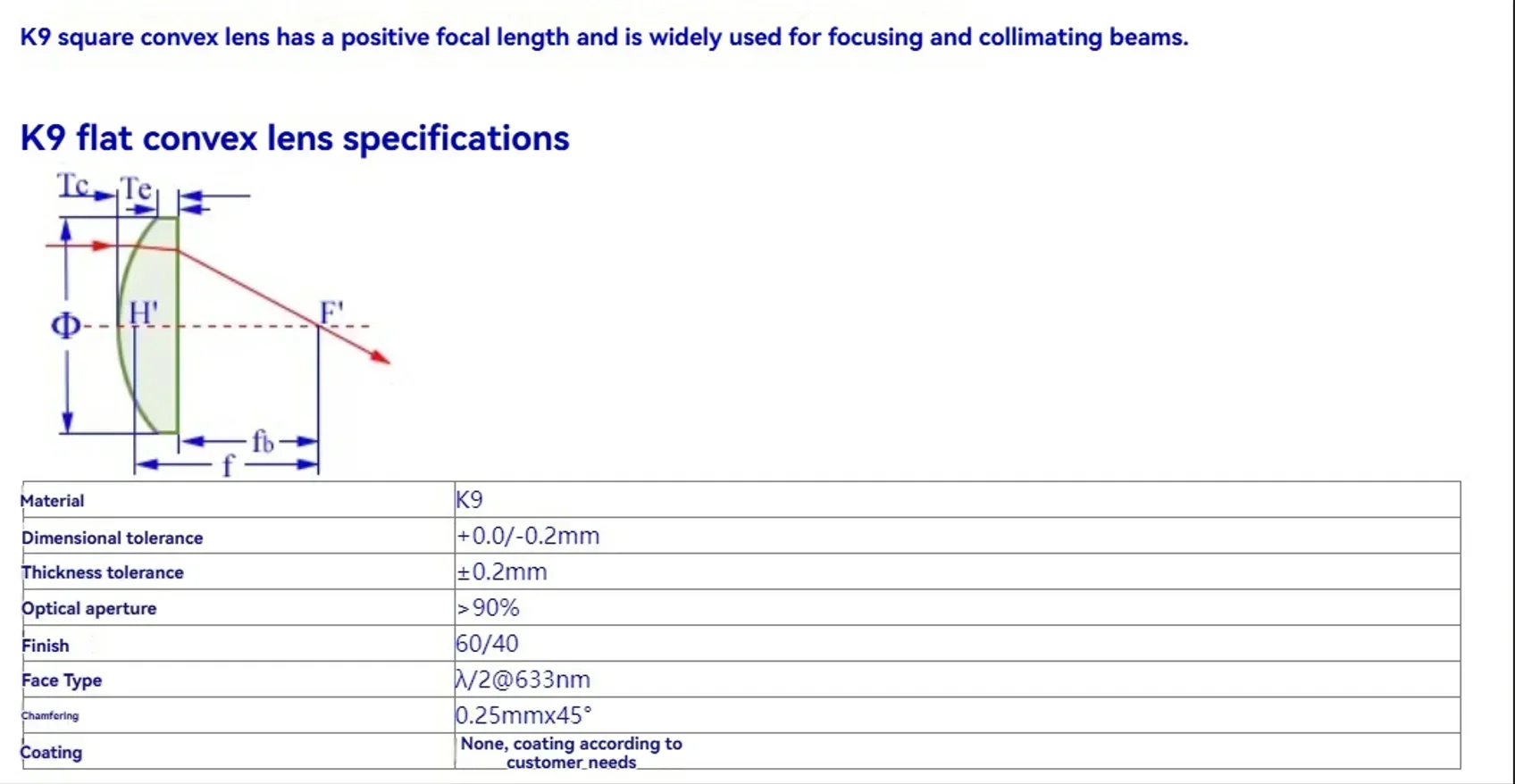 Highly accurate 1 Inch K9 Plano-Convex Lens 25.4mm, High Power Laser Engraving Focus Lens, N-BK7 Material