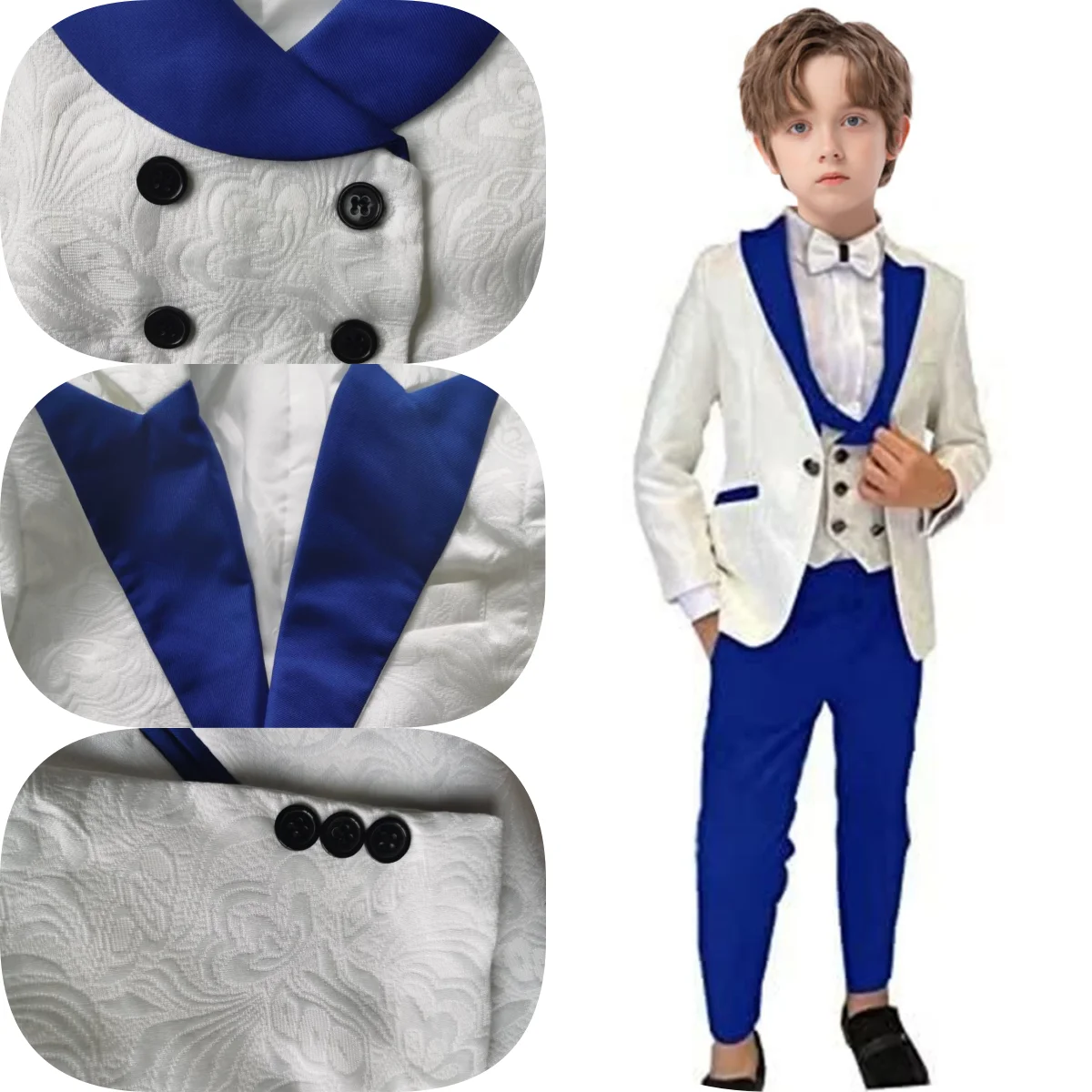 Paisley 4-Piece Classic Boy\'s Suit Set Formal Kids Tuxedo Pantsuit (jacket+Vest+Pants+Bow-tie) Kids Wedding Party Prom Dresswear