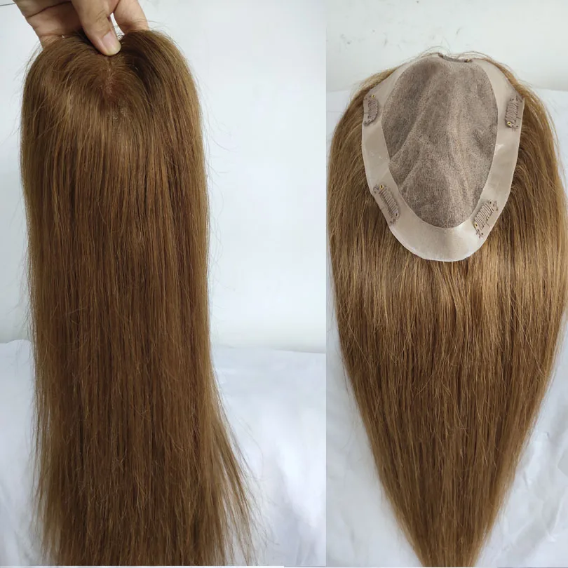 16x18cm Dark brown 100% Remy Human Hair Toppers Blonde Middle Part Human Hair Pieces for Thinning Hair Clip in Toppers