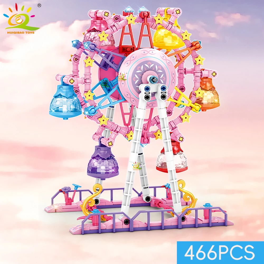 HUIQIBAO MOC Cute Ferris wheel Building Block Model Brick DIY Construction Toy for Children Desk Decor.