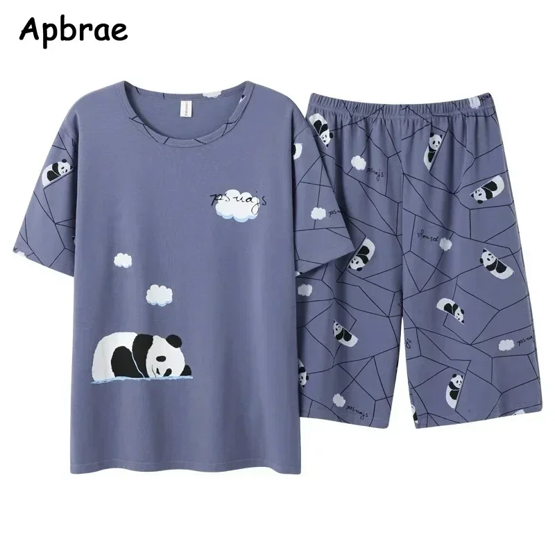 New Summer O-neck Man Pajamas Knitted Cotton Kawaii Dog Printing Sleepwear for Men 3XL Leisure Casual Nightwear Pijamas Set