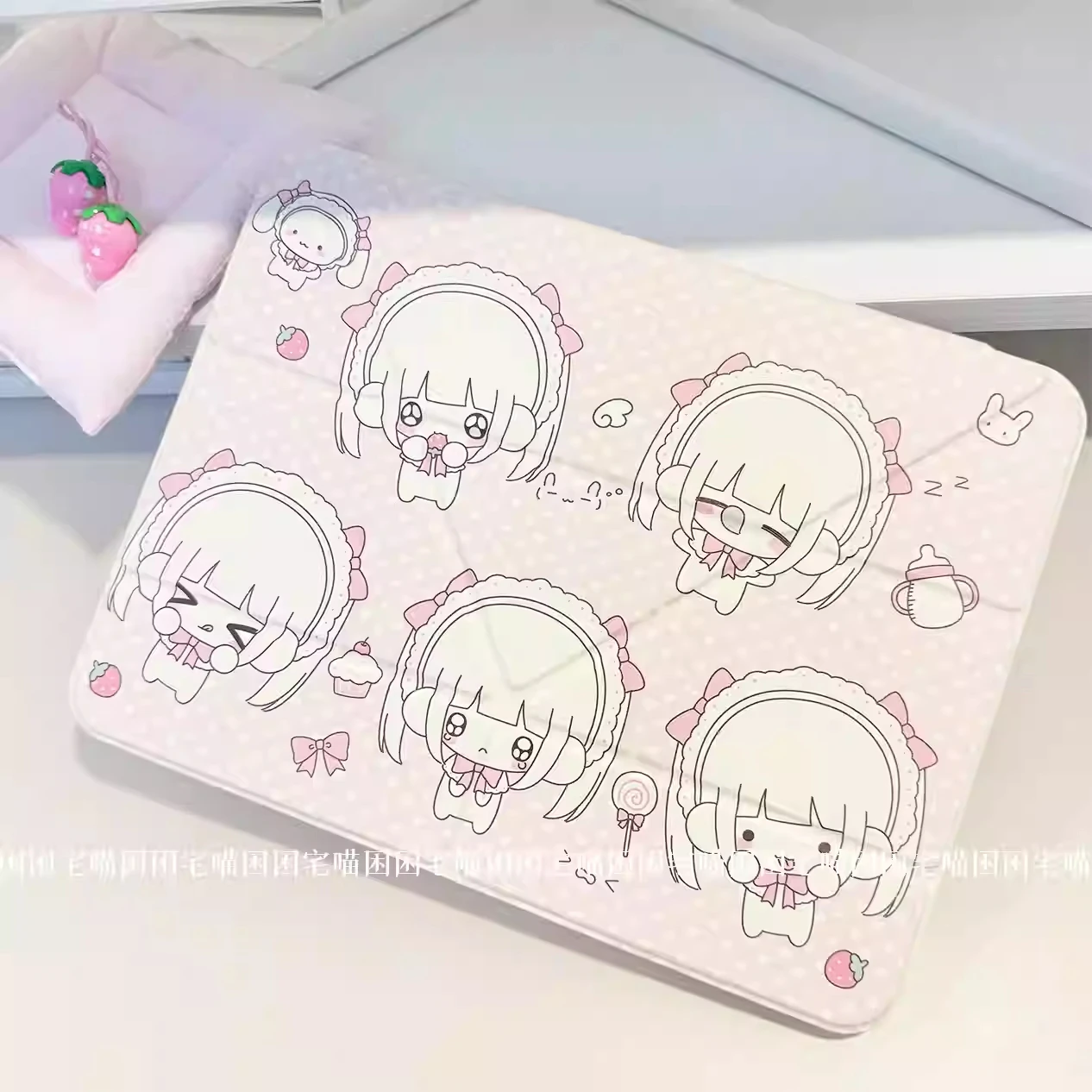 

Korean Rabbit Bear Girls Y-Shaped Triple Fold Protective Cover For iPad 2025 13in Pro 2022 12.9in Air7 10th 11th M4 M5 Case Y2k