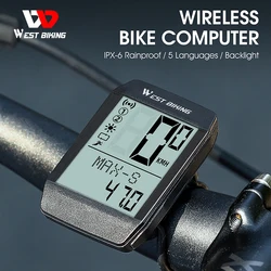 WEST BIKING 5 Language Bicycle Computer Waterproof Wireless Wired Cycling Odometer Auto Wake & Sleep Bike Speedometer Stopwatch