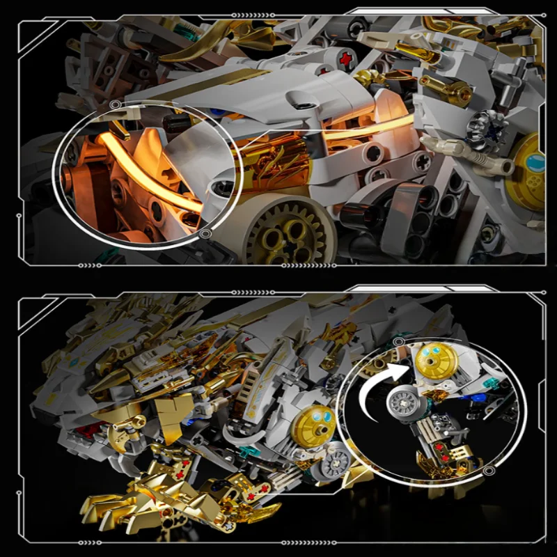 Kit de construção Mech Lion - modelo de tijolos compatíveis com peças móveis, brinquedo educacional STEM para meninos, conjunto de construção criativa DIY