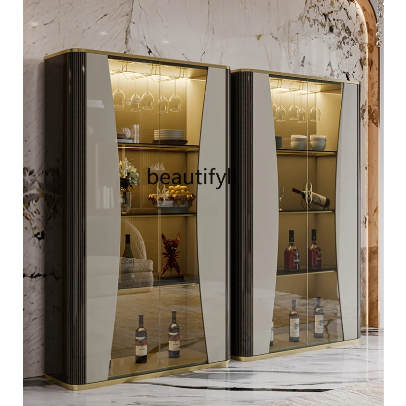 

Light Luxury Glass Wine Cabinet Wall-Mounted Wine Cabinet Restaurant Simple Fashion Italian Paint Double-Door Bookcase