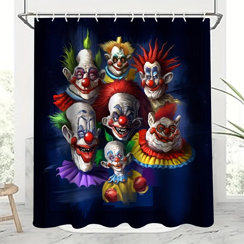 1/4pcs Clown Printed , Decorative Bathroom Full Set Including Waterproof Shower Curtain With Hooks, Non-slip M