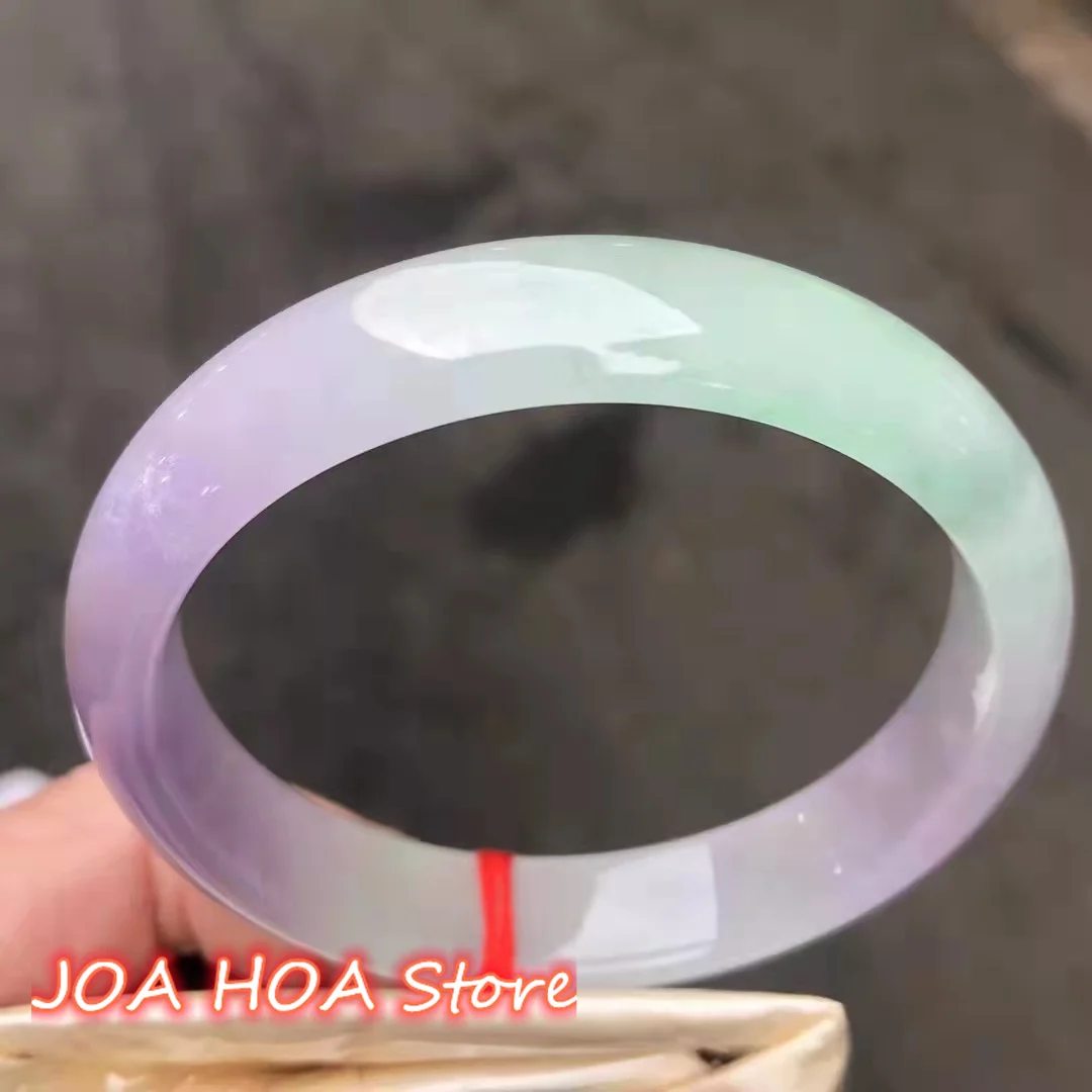 

Exquisite Three-color Jadeite Bangle Flat Bar Icy Species Purple Green Jade Woman Temperament Bracelets Hand-Ring Jewelry