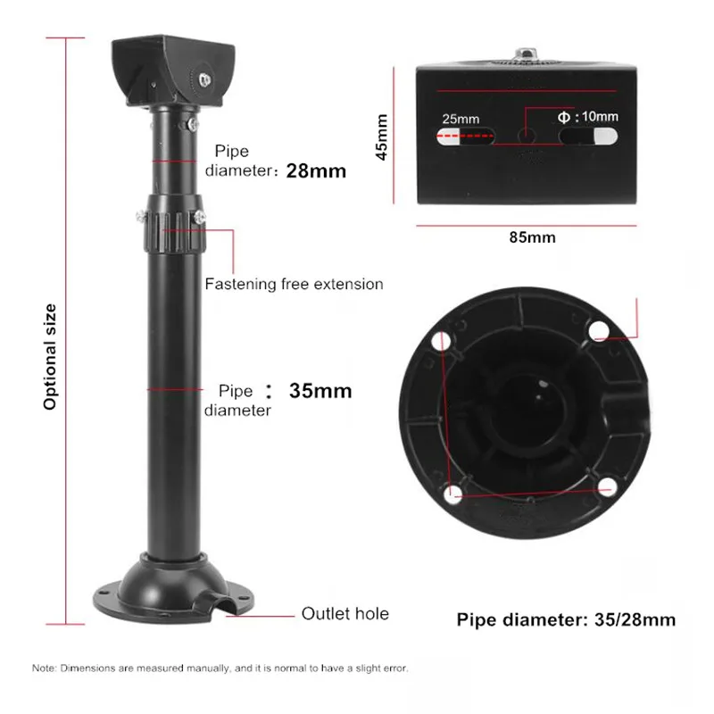 Black Monitoring Gun Machine Telescopic Support Aluminum Alloy Bullet Surveillance Camera Ceiling Mounting Bracket Extension Rod