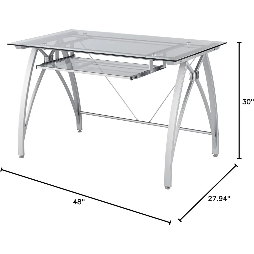 ®   Mesa de computador de vidro Vista 48"W, prata