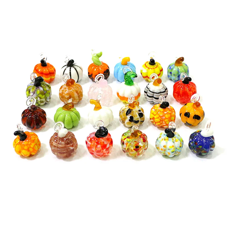 

New Cute Mini Glass Pumpkin Charm Pendant for DIY Women Jewelry Necklace Bracelet Making Accessories or Halloween Decor Supplies