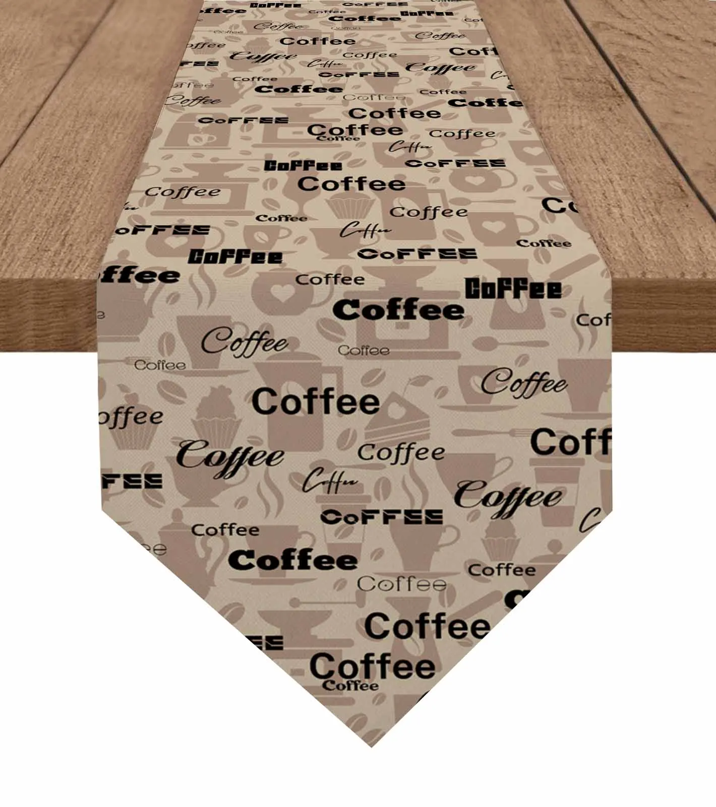 Coffee Text Pattern Home Decor Table Runner Wedding Decoration Tablecloth Kitchen Table Runners