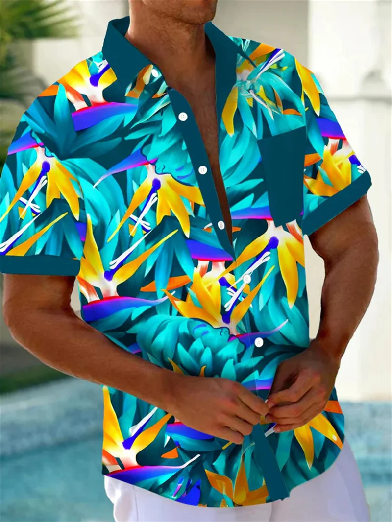 Men's short sleeved shirt, star printed lapel shirt, beach retro top, short sleeved oversized shirt, top clothing