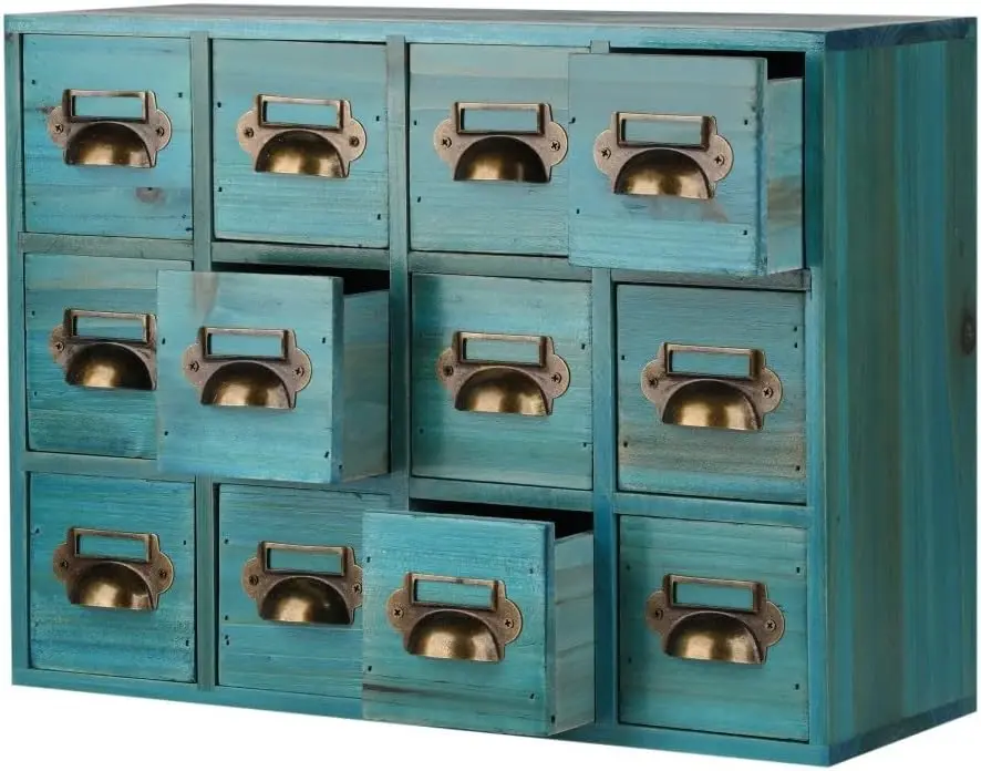 

Apothecary Cabinet with Drawers Card Catalog Wooden Storage Box for Desk Home Office Organization