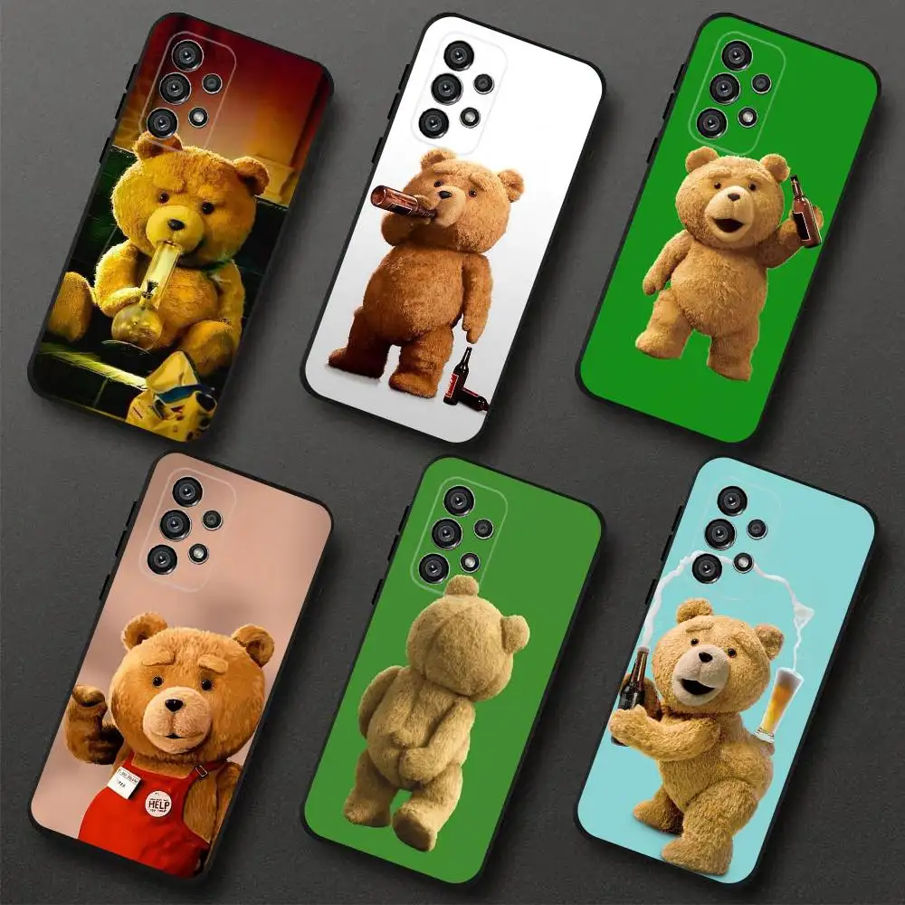 

Cute T-Teds Bear Phone Case For Samsung S 25,24,23,22,30,21,10,9,Ultra,Plus,Lite,FE,4,5G Black Soft Case