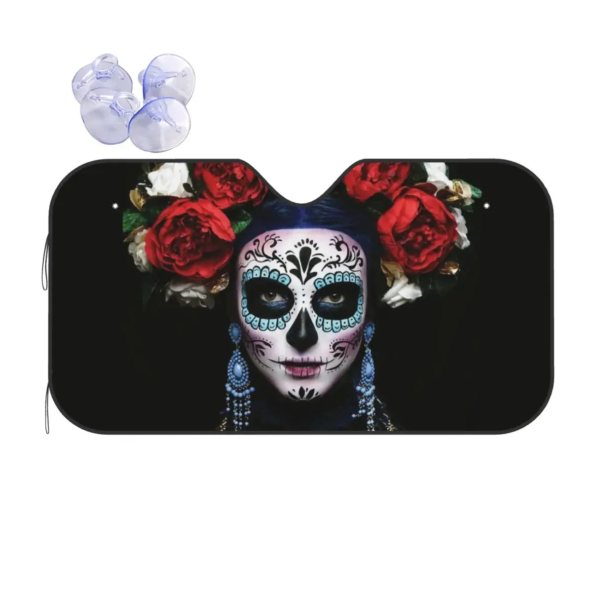 

Sugar Skull Folding Sunsha Windscreen 70x130cm Halloween Horror Foils Car Sunsha Ice Shield Dust Protection