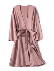 Women's Pajamas Spring Summer Thin Ice Silk Nightgown Sexy Solid Ladies Bathrobe Korean Cardigan Lace-up Leisure Home Clothing