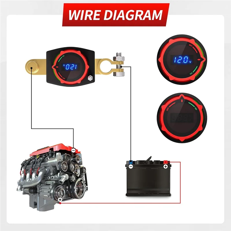 A25F-Car Battery Cut Off Switch 300A Side Post 12V Negative On/Off LED Voltage Display Battery Disconnect Switch