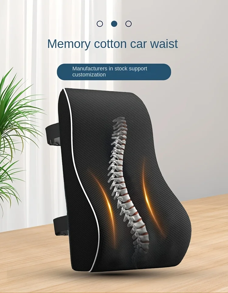 Ergonomic Memory Foam Car Seat Cushion with Lumbar Support - Adjustable Backrest Pillow for Office Chair, Wheelchair Seats