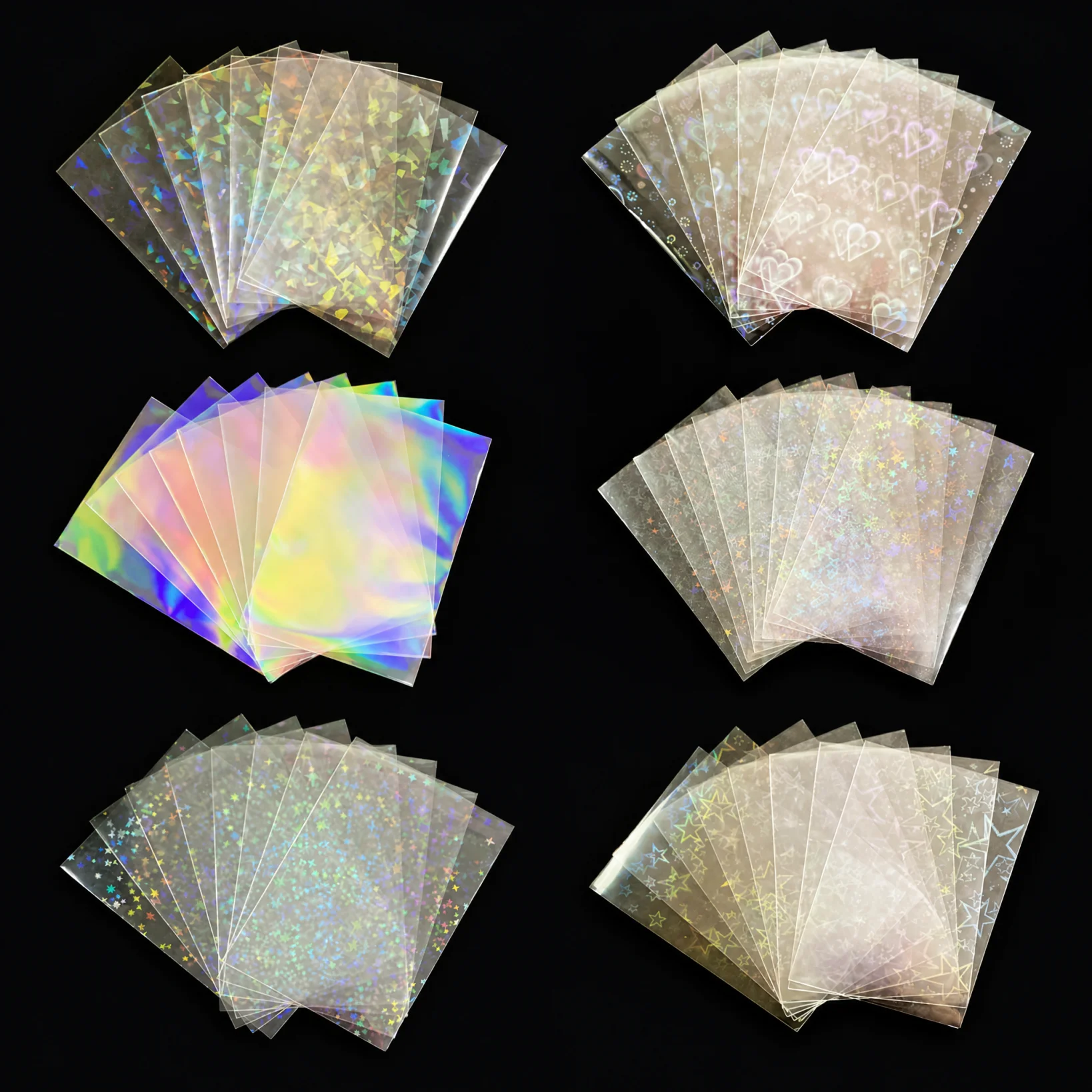 65x90mm laser Transparent Card Protectors Laser Rainbow Photo Resealable Bags with Star & Heart Gradient Designs