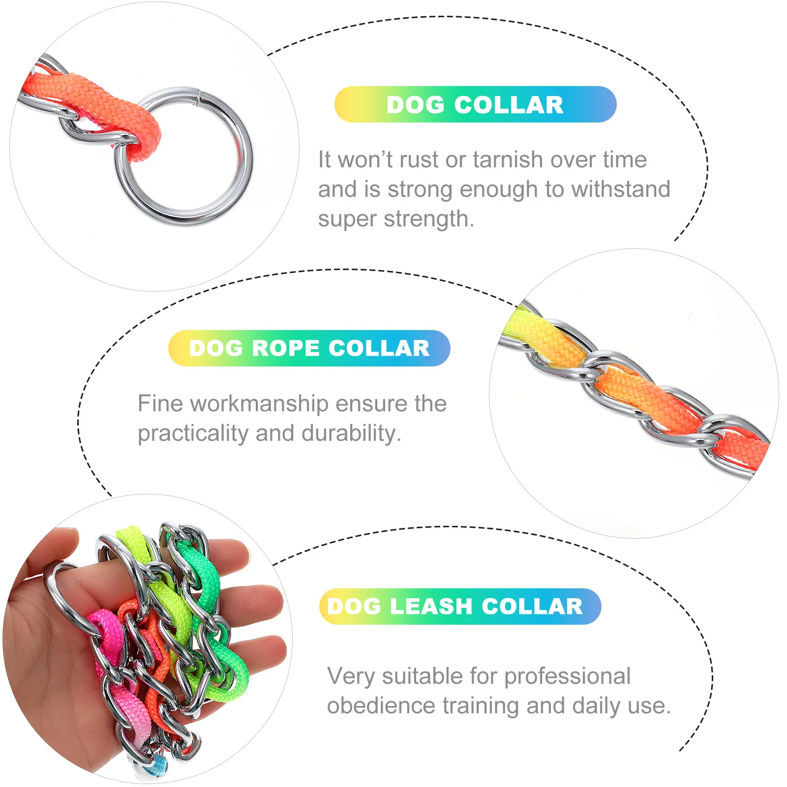 

1Pcs Rainbow Nylon Dog Chain Style Pulling Rope Professional Training Pet Leash Adjustable Traction Choker