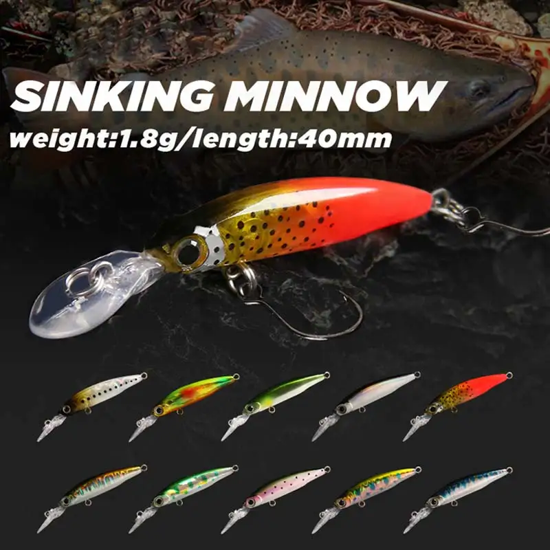 1.8g 40mm Mini Sinking Minnow Lure Longtongue Plate Minnow Fishing Lure With Single Hook Laser Coating Trout Lures