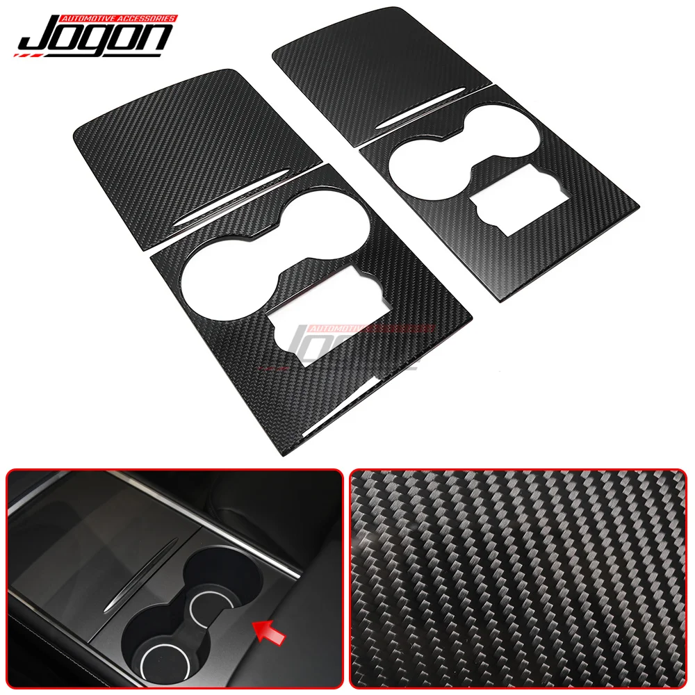 

2Pcs Real Carbon Fiber Interior For Tesla Model 3 Model Y 2021 2022 Car Central Console Panel Cover Gear Shifter Knob Panel Trim