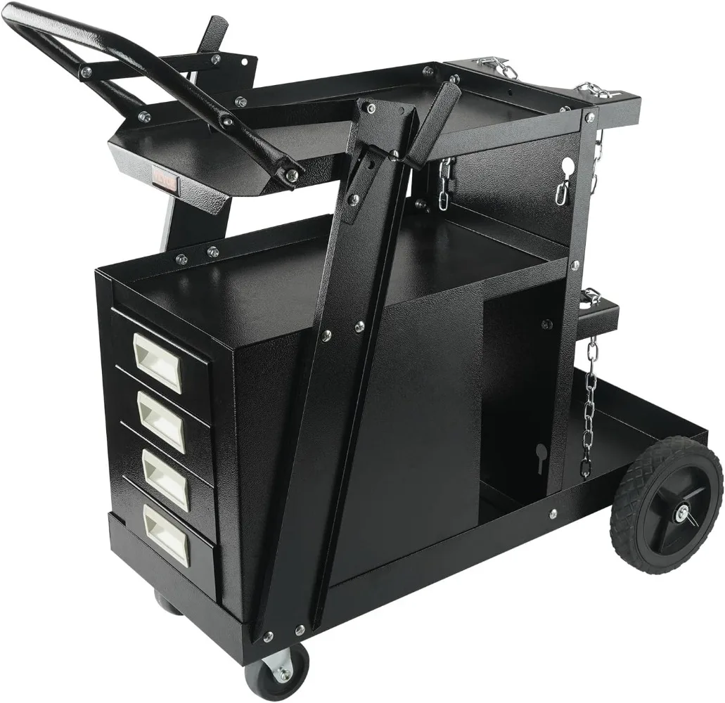 

2-Tier 4 Drawers Welding Cart, Welder Cart with 265LBS Static Weight Capacity 360° Swivel Wheels, Tank Storage Safety Chains