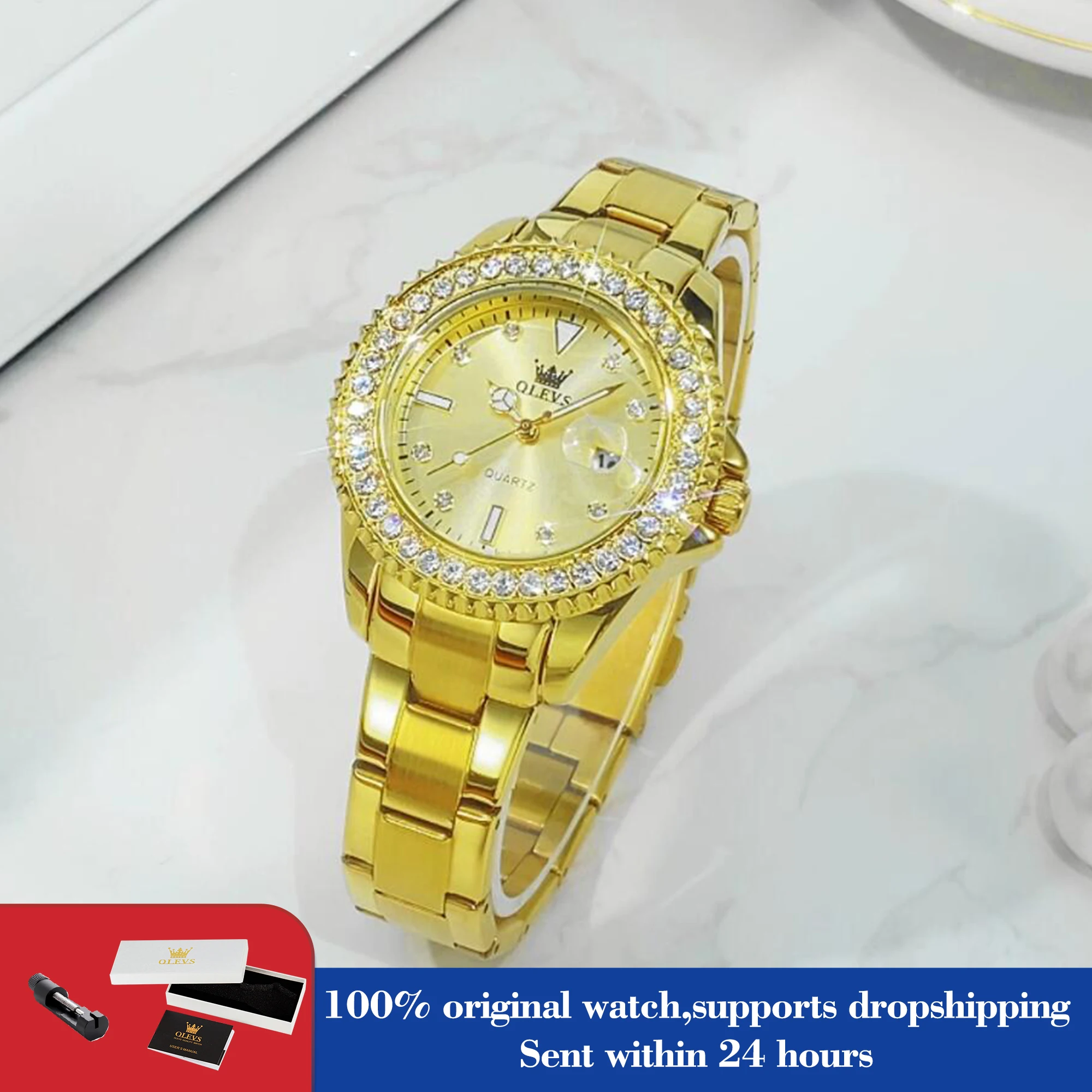 

Часы OLEVS 9945, классические модные водонепроницаемые кварцевые женские часы с датой, роскошные оригинальные часы с ромбовидной шкалой