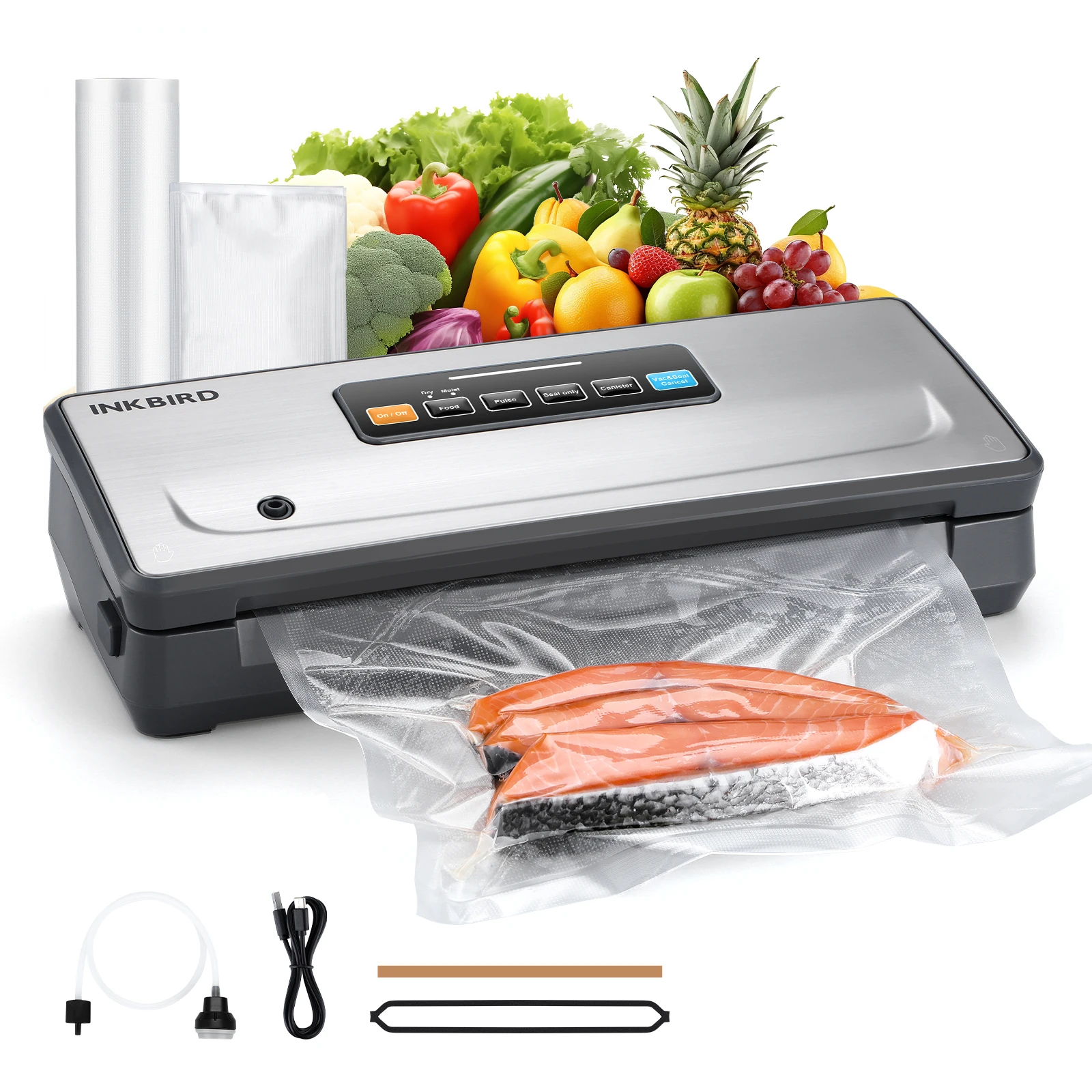 

INKBIRD INK-VS06 Vacuum Sealer Machine with Starter Kit -80kPa Food Vacuum Sealing Pro Food Preservation Kit for Home