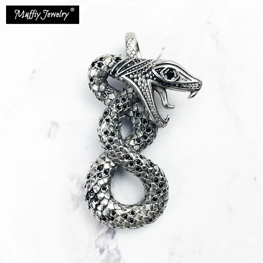 Pendant Python Black Snake 925 Sterling Silver With Zirconia Fine Jewerly Accessories Fit Necklace Rebel Sreet Power Lucky Gift