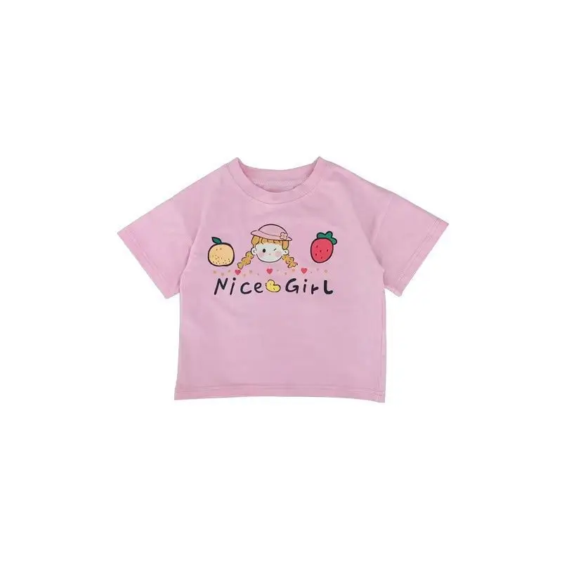 2025 Summer New Children Short Sleeve T Shirts Cotton Breathable Girls Cute Cartoon Print Tee Baby Thin Loose Tops Kids Clothes