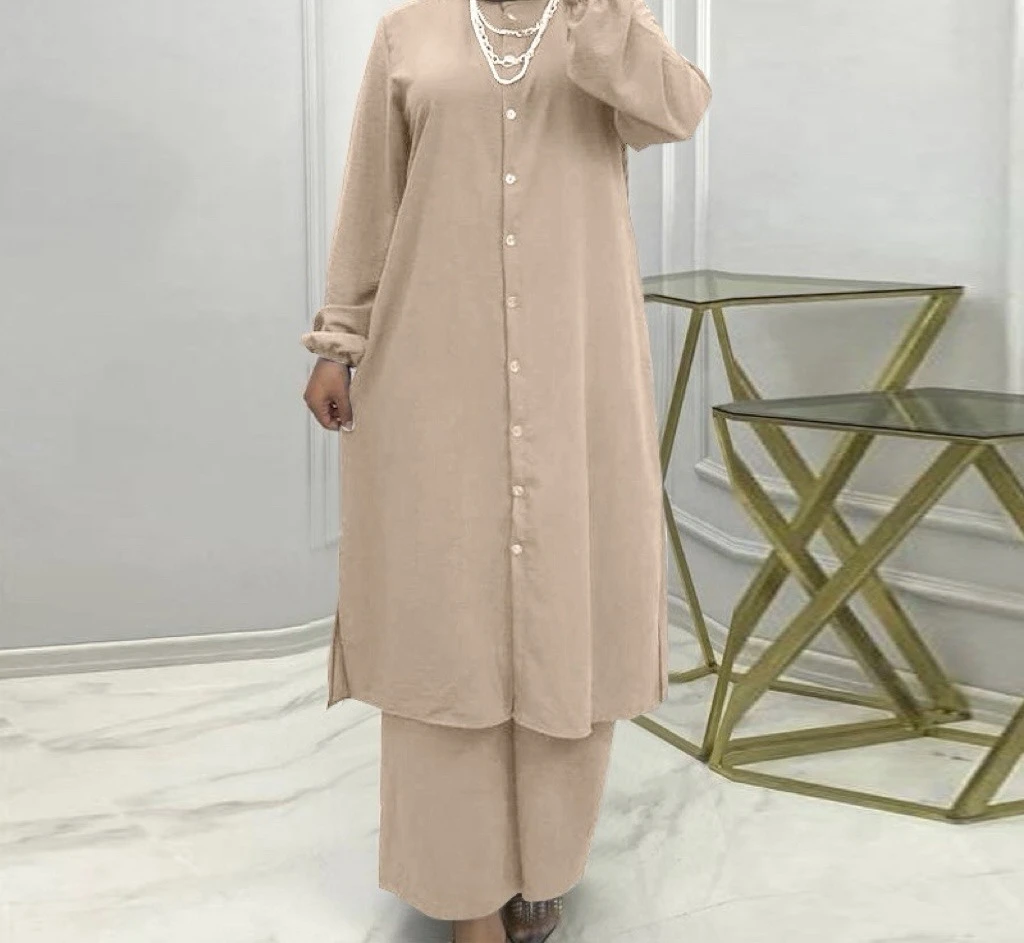 Fashionable Ethnic Style Casual Loose Single-Button Shirt And Pants Set High Waist Long Sleeve Women's Clothing for Date And ...