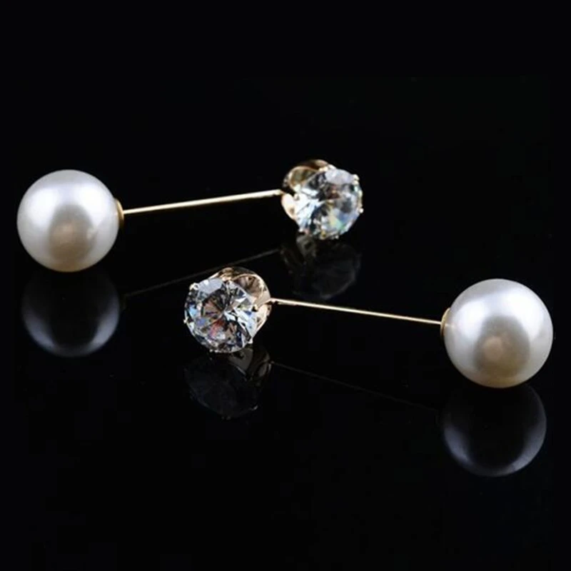 Double Head Small Imitation Pearl Brooch Pin Flower Pearl Female Brooches Accessories Gold Color Crystal Cardigan Clothing Pins