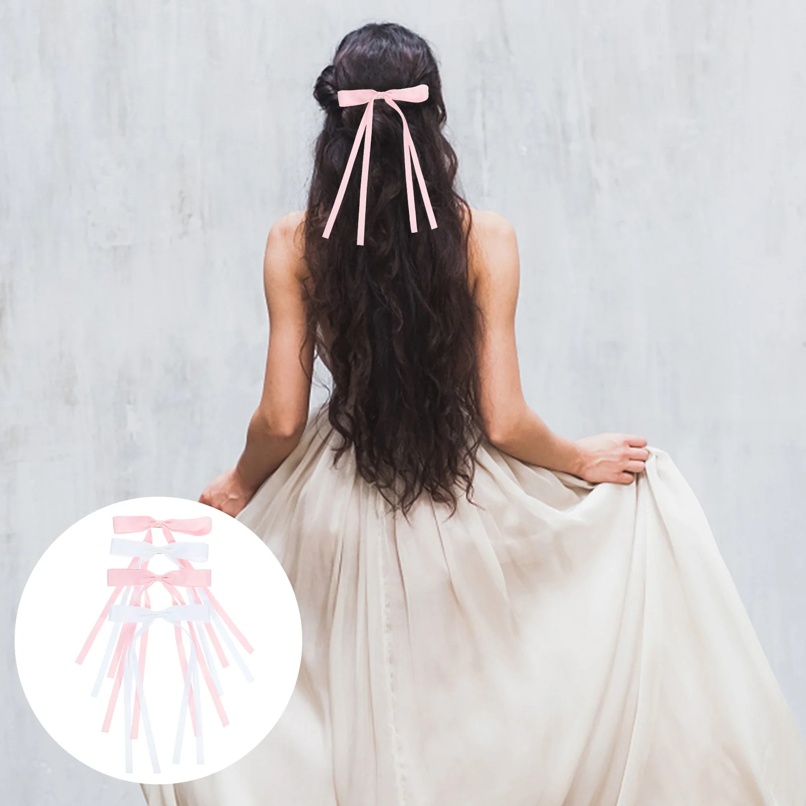 

4pcs Large Bow Clips Women Long Hair Accessories Metal Clip Tassel Ribbon Bows For Wedding Prom Birthday Banquet Ceremony
