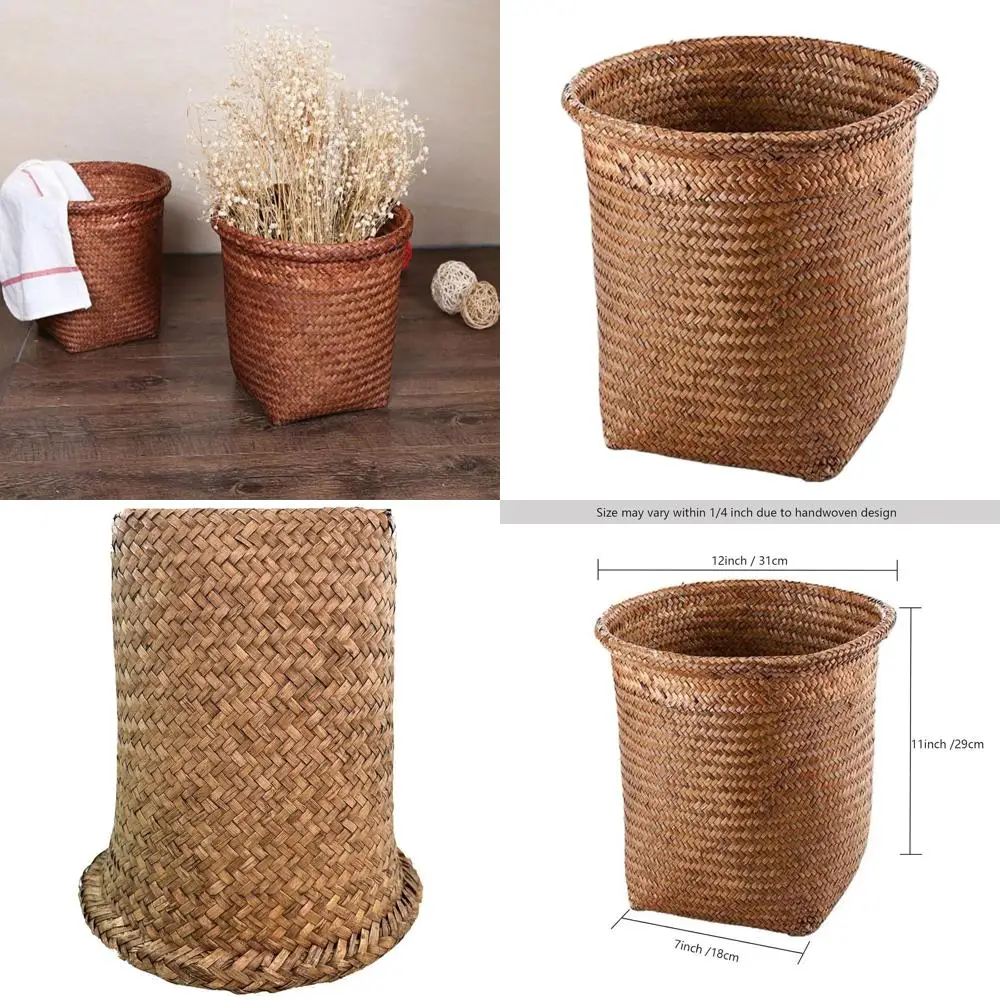 

Compact Seagrass Wicker Trash Bin - Durable Round Wastebasket for Home & Office, Stylish Decorative Garbage Can (Coffee)