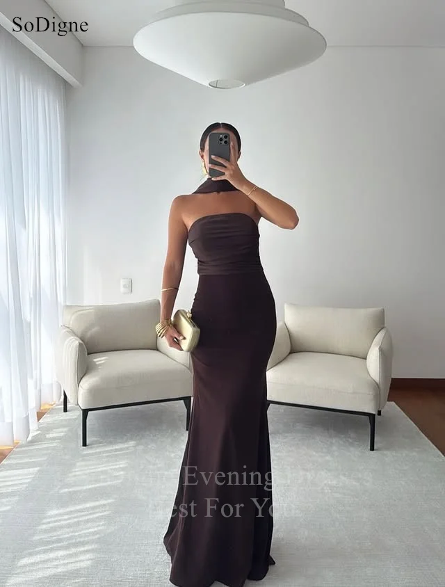 Sodigne chiffon vestidos de baile sem alças sem mangas fitas sereia vestido de festa encantador até o chão vestidos de baile personalizados