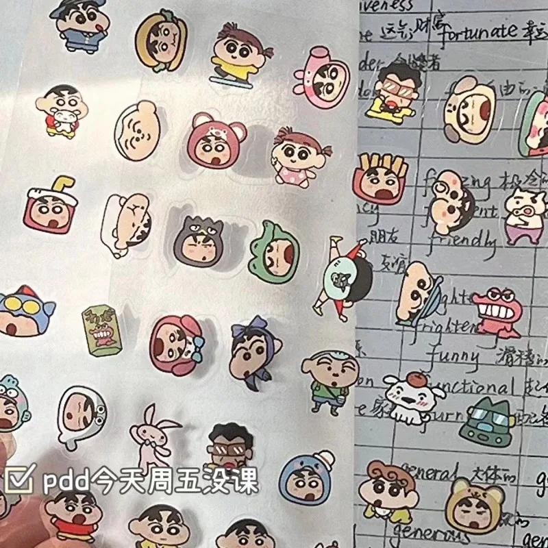 Crayon Shin-chan pegatinas de dibujos animados, figura de Anime, teléfono creativo, taza de agua, monopatín, decoración de guitarra, pegatinas de